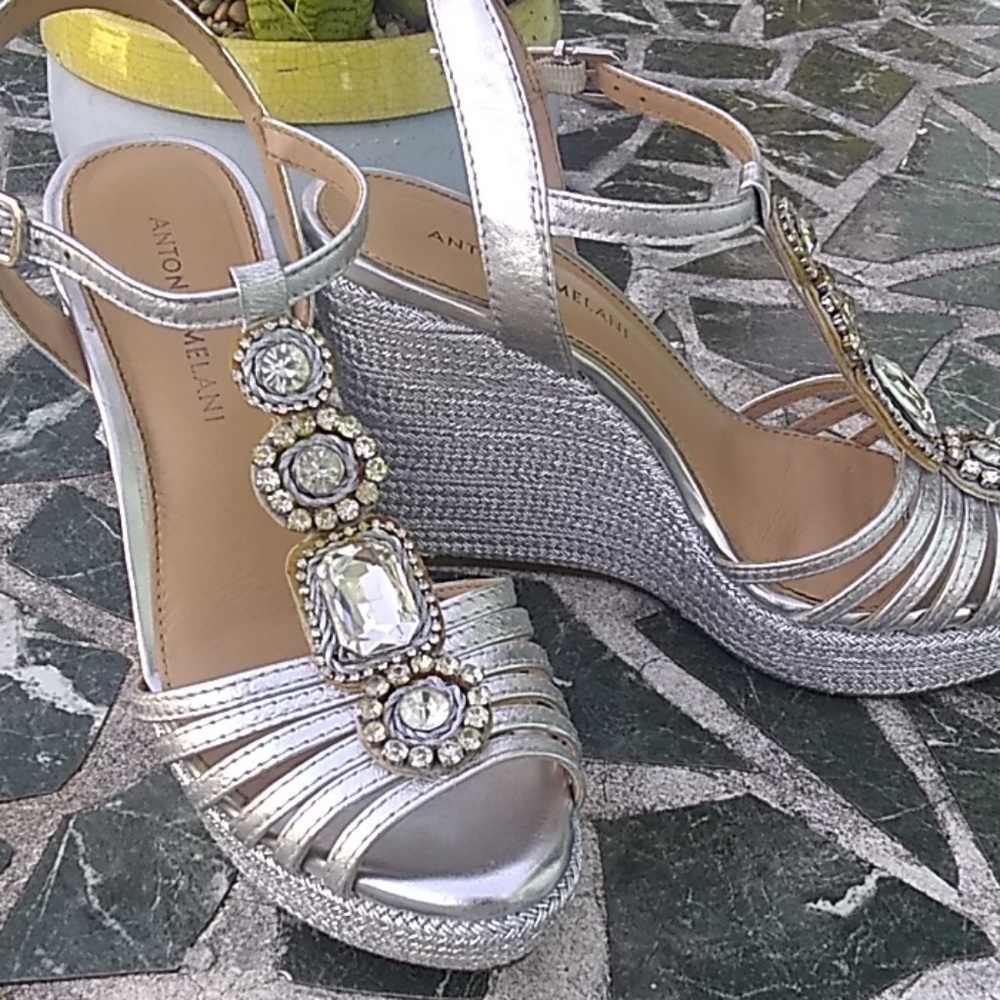 ANTONIO MELANI Silver and Rhinestone Wedges